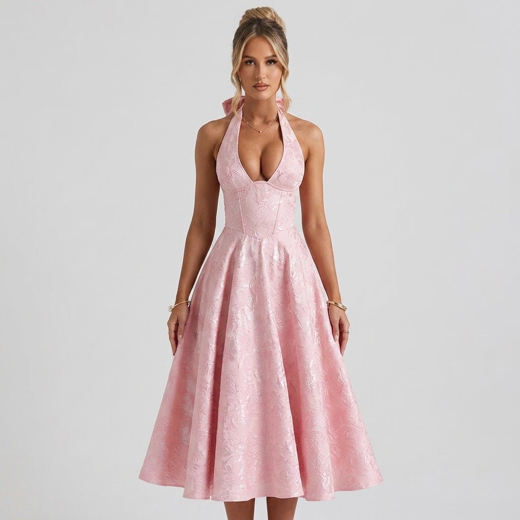 Ismerie Midi Dress | Floral Jacquard Corset