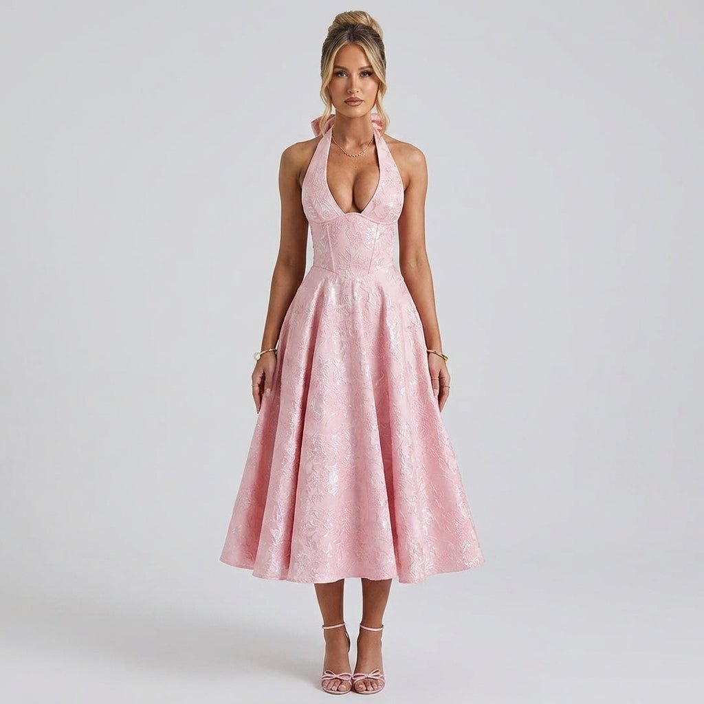 Ismerie Midi Dress | Floral Jacquard Corset