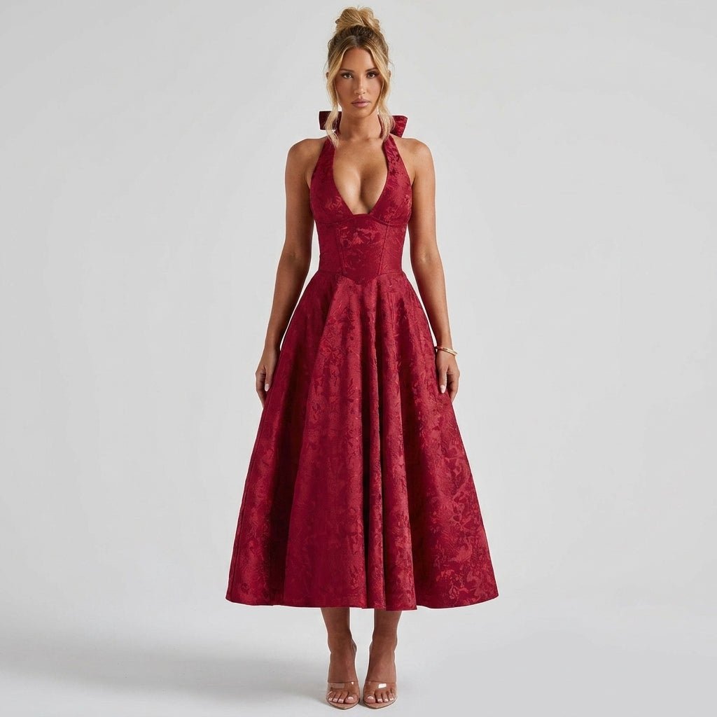 Ismerie Midi Dress | Floral Jacquard Corset