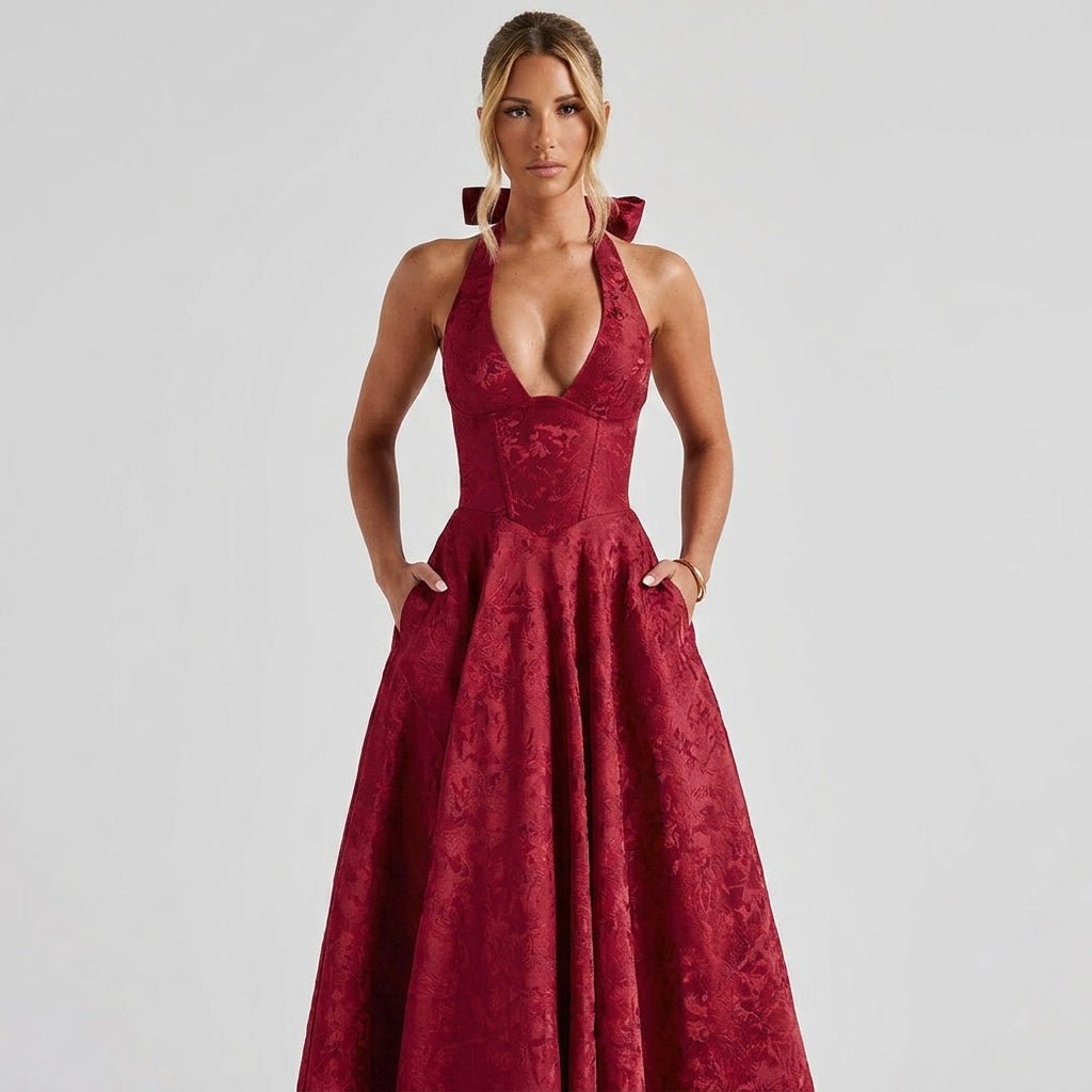 Ismerie Midi Dress | Floral Jacquard Corset
