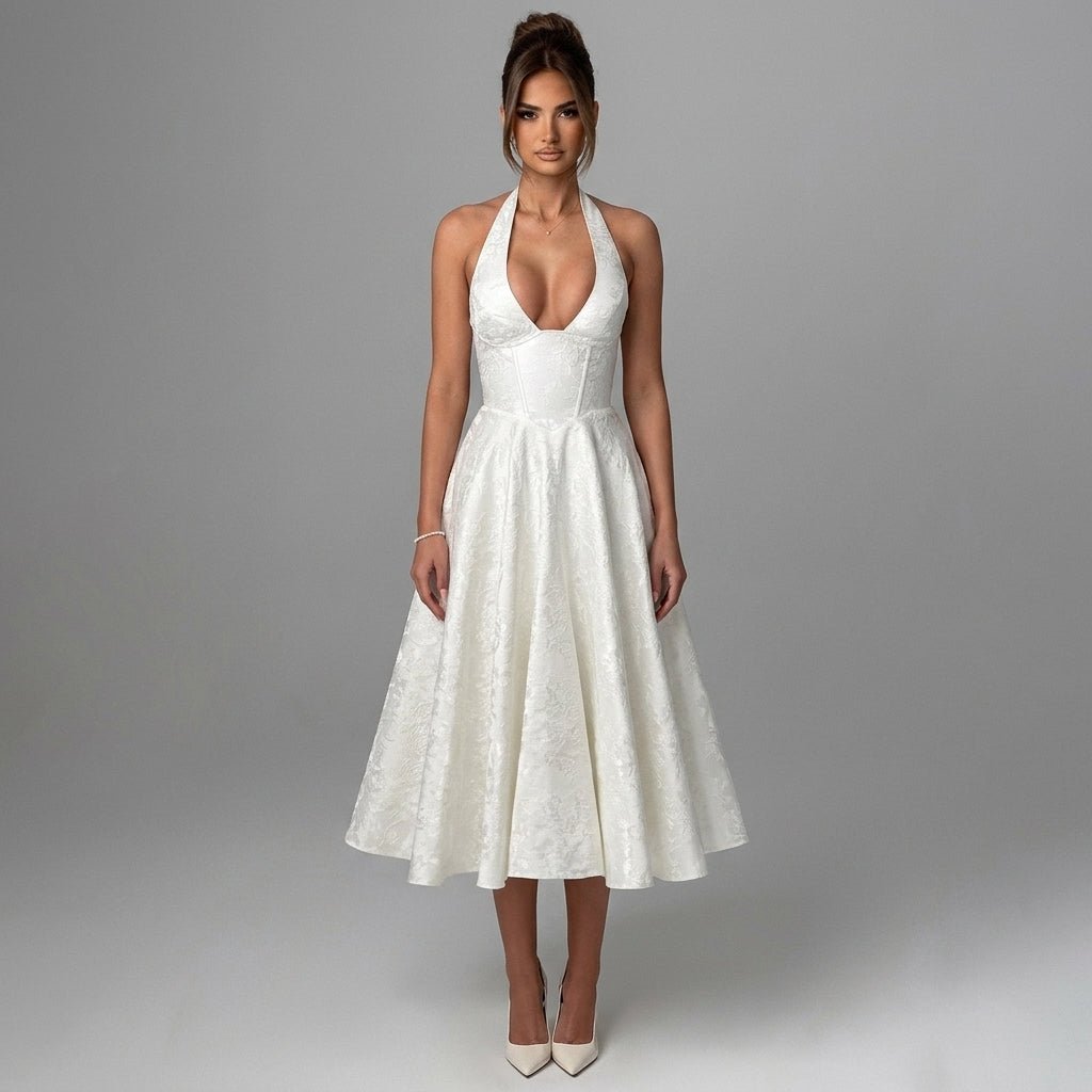 Ismerie Midi Dress | Floral Jacquard Corset