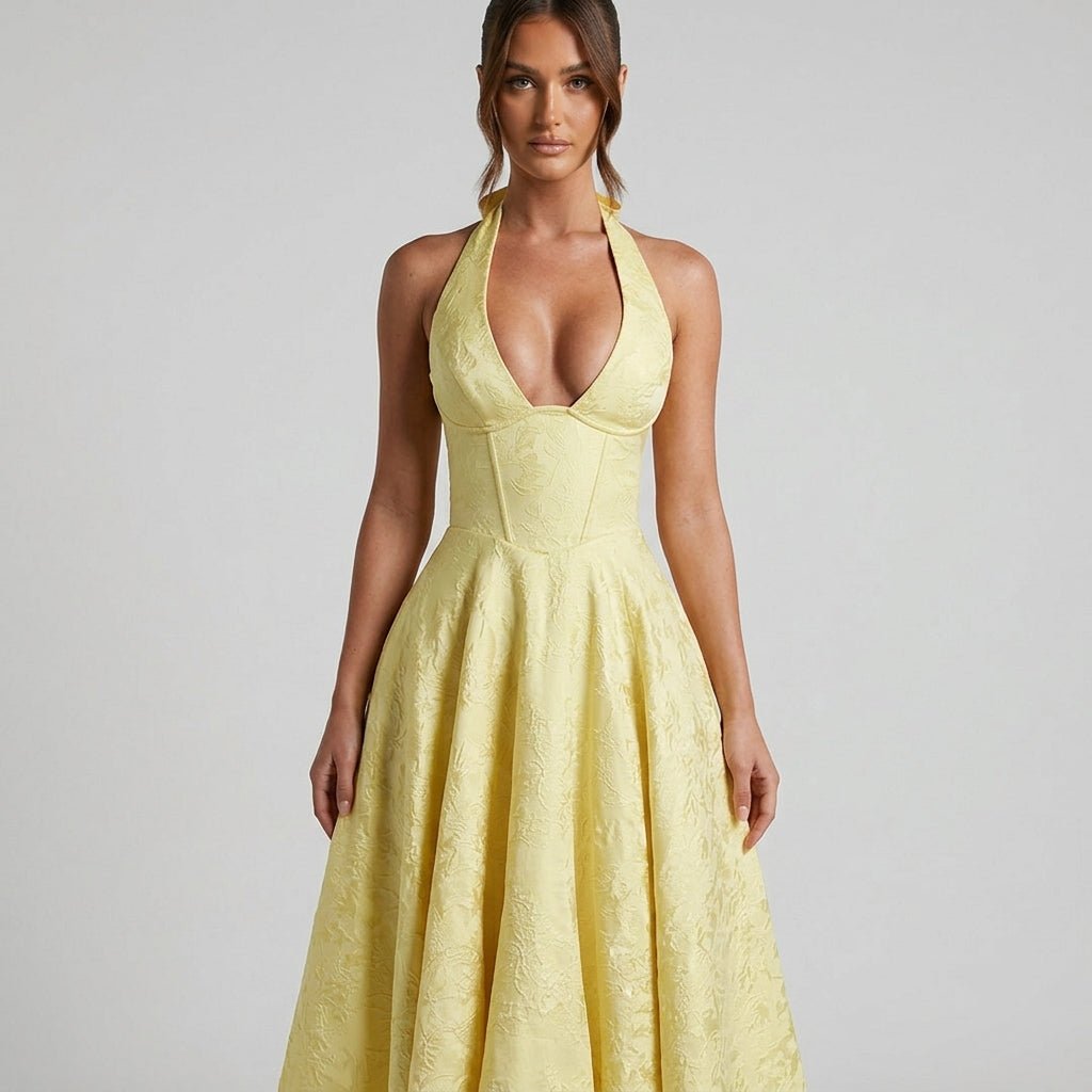 Ismerie Midi Dress | Floral Jacquard Corset