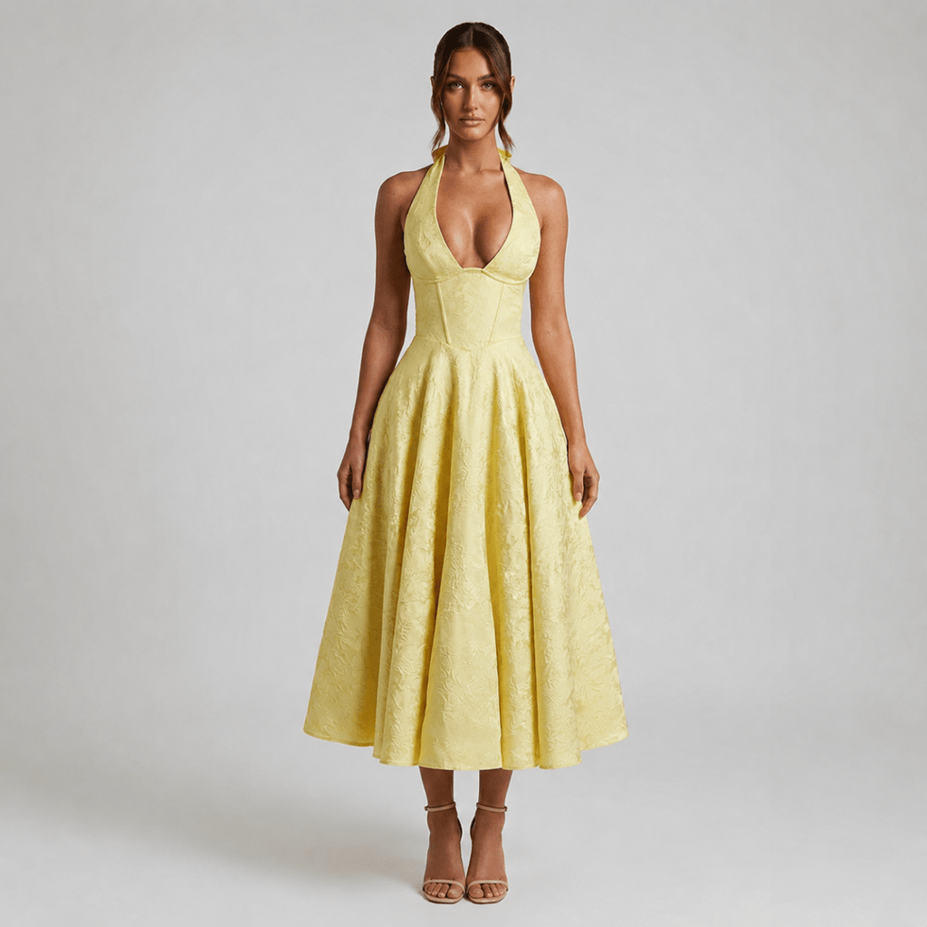 Ismerie Midi Dress | Floral Jacquard Corset