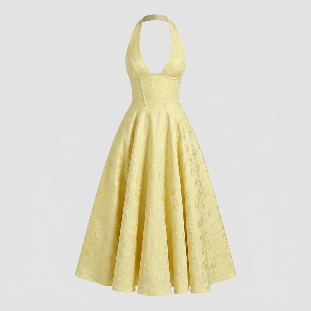 Ismerie Midi Dress | Floral Jacquard Corset